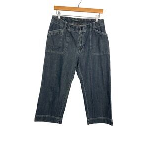 FrenchCuff Womens Denim Capris 10 Blue Dark Wash Patch Pocket Utility Coastal